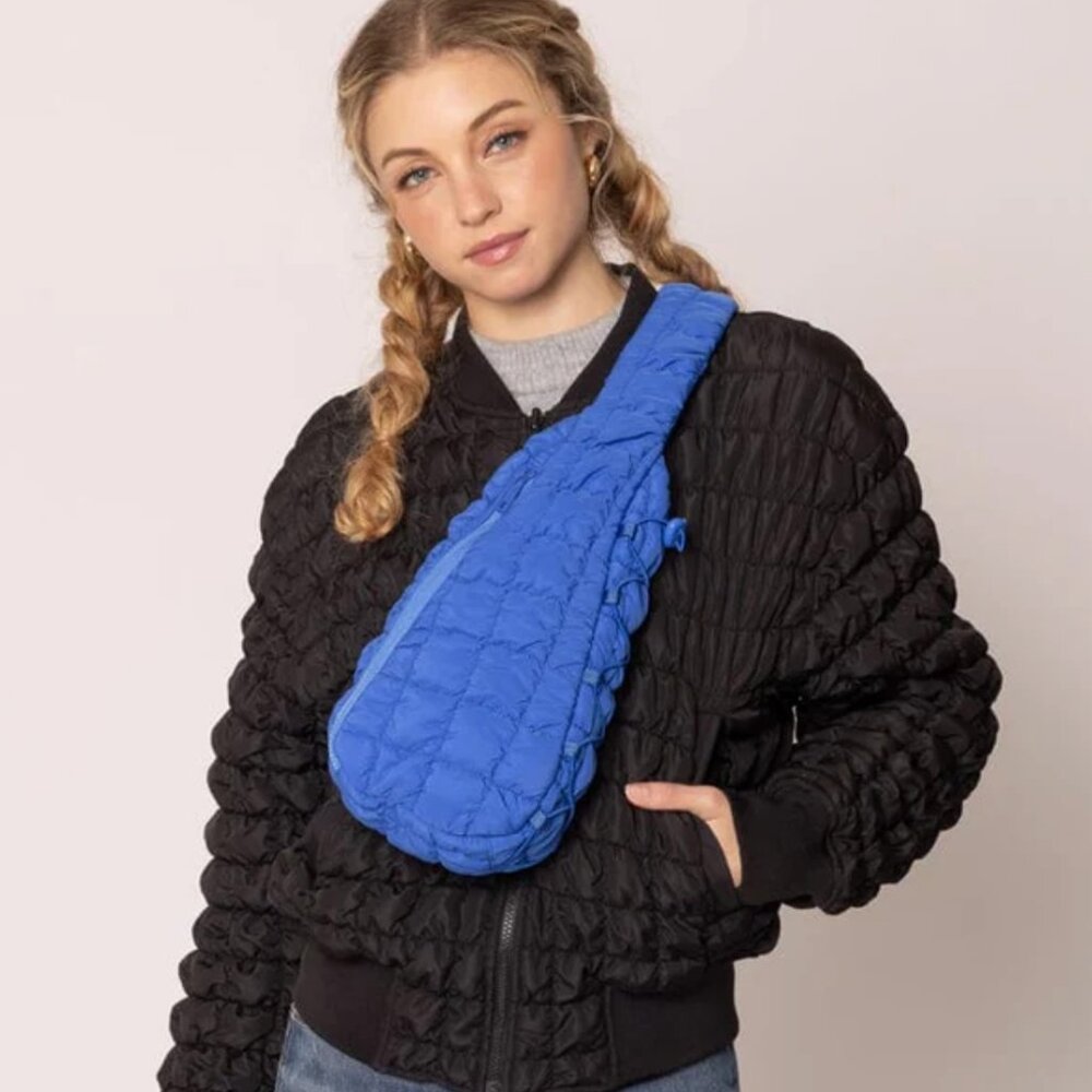 NWT Blue Brielle Quilted Puffer Sling Bag | Lightweight Crossbody Chest Bag